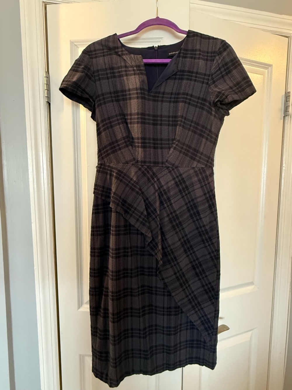 Banana Republic Charcoal Plaid Midi Dress
